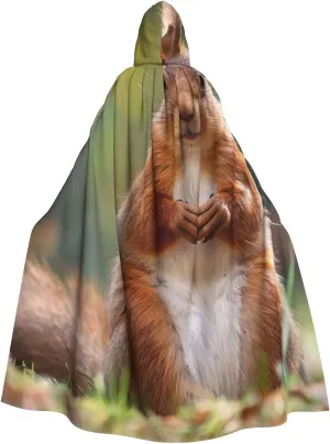 Men's Cloak with Hood, Squirrel Funny Animal - Hooded Cloak for Women, Halloween Hood Cape for Halloween Easter