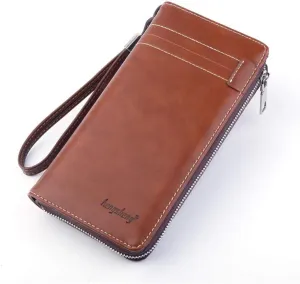 Men's Clutch Long Zipper Wallet Large-capacity Wallet Mobile Phone Bag(Light brown)
