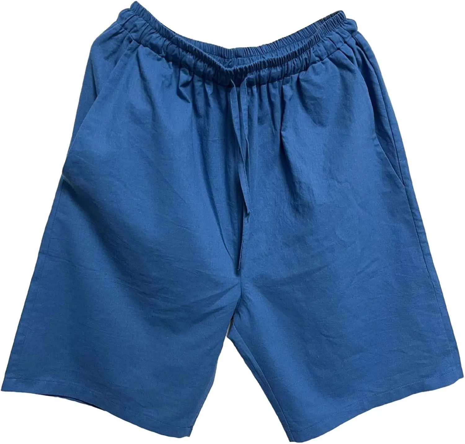Men's Cotton Linen Shorts with Pockets Solid Color Wide Leg Drawstring Five Pants Lightweight Breathable Summer Basic Capris