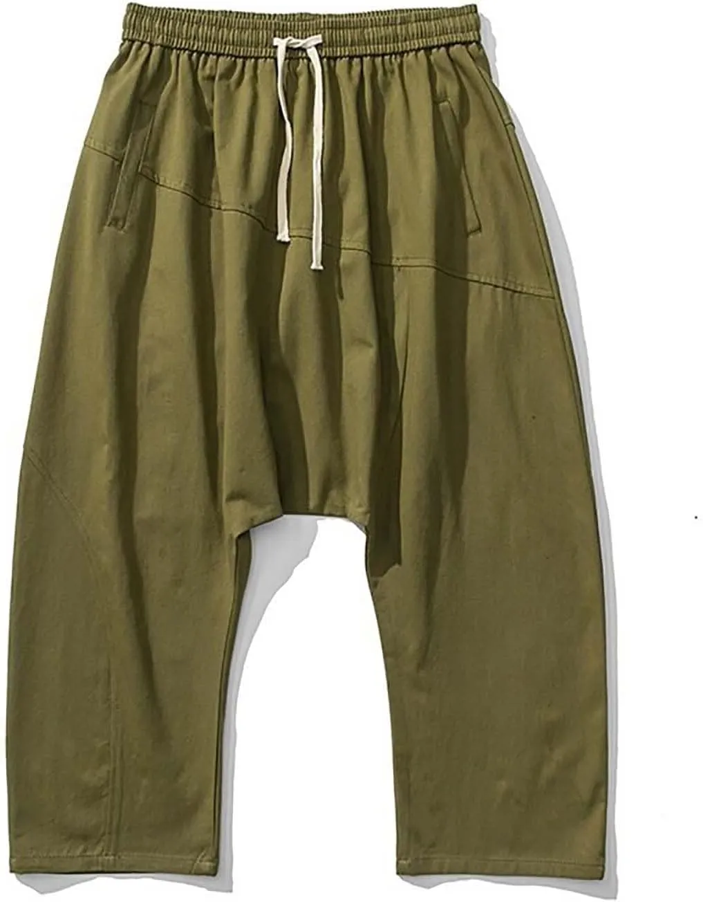 Mens Cotton Pants Summer Fashion Loose Fit Plus Size Harem Jogger Pant Casual Elastic Waist Drawstring Trousers