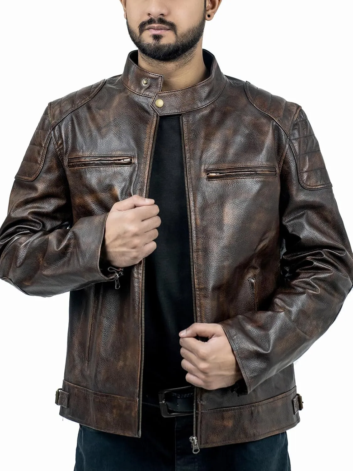 Mens Distressed Brown Leather Jacket - Vintage Brown Leather Jacket For Mens