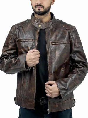 Mens Distressed Brown Leather Jacket - Vintage Brown Leather Jacket For Mens