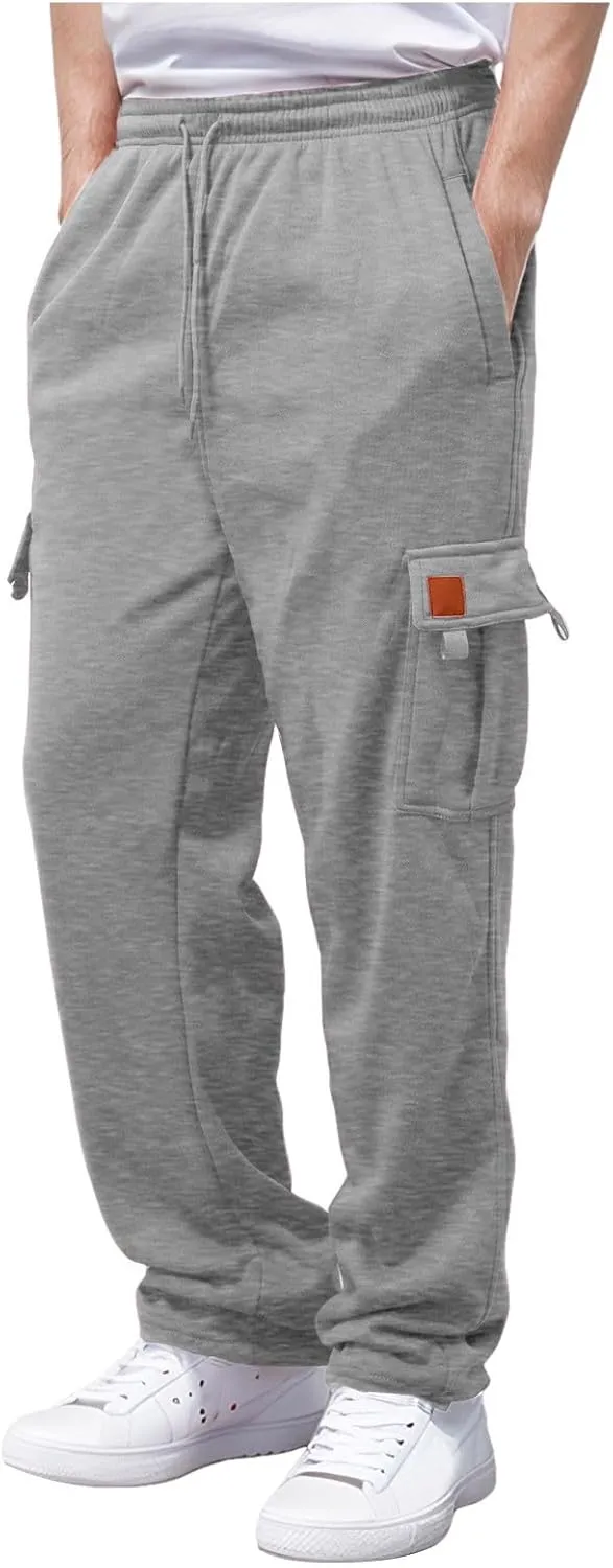 Mens Fleece Baggy Sweatpants Elastic Waist Heavyweight Joggers Pants with Pocket Loose Wide Leg Trousers Sweat Pants