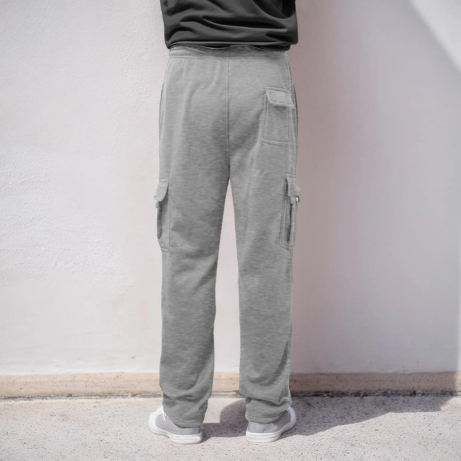 Mens Fleece Baggy Sweatpants Elastic Waist Heavyweight Joggers Pants with Pocket Loose Wide Leg Trousers Sweat Pants