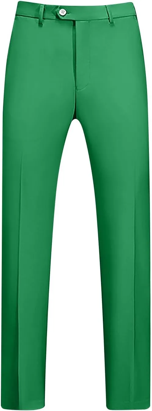 Mens Front Flat Dress Pants Slim Fit Business Casual Golf Suit Pants Ankle-Length Work Trousers with Pockets