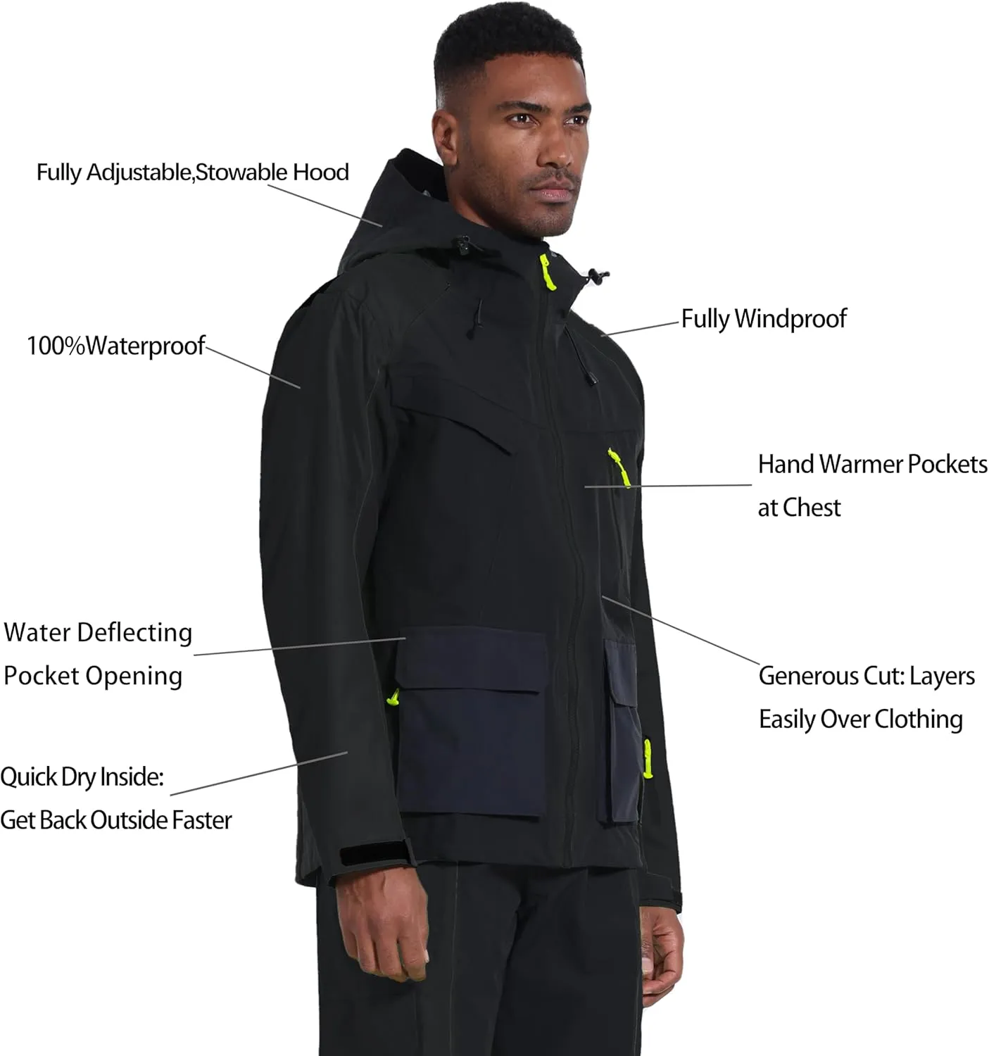 Men's Hiking Jacket&Pants 3-Piece Set: 3L-Gore Pro-Tex Shell, 20,000mm Waterproof, 15,000 Breathable,Ultralight 650g
