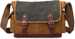 Mens Messenger Bag 14 Inch Canvas Large Vintage Satchel Leather Handbag Crossbody Bag