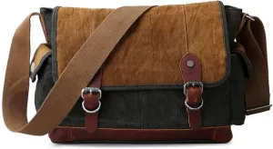 Mens Messenger Bag 14 Inch Canvas Large Vintage Satchel Leather Handbag Crossbody Bag