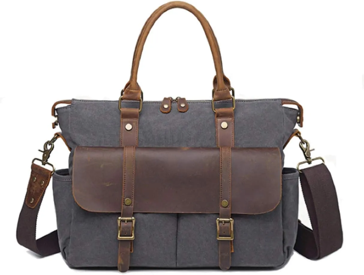 Mens Messenger Bag 15.6 Inch Canvas Large Vintage Satchel Leather Handbag Crossbody Bag