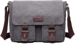 Mens Messenger Bag Waterproof Canvas Leather Bag 12 Inch Vintage Crossbody Shoulder Bag