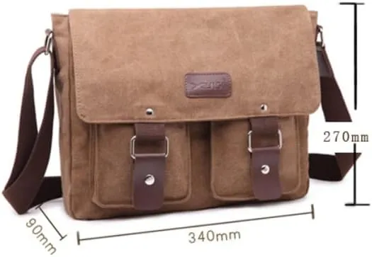 Mens Messenger Bag Waterproof Canvas Leather Bag 12 Inch Vintage Crossbody Shoulder Bag