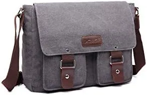 Mens Messenger Bag Waterproof Canvas Leather Bag 12 Inch Vintage Crossbody Shoulder Bag