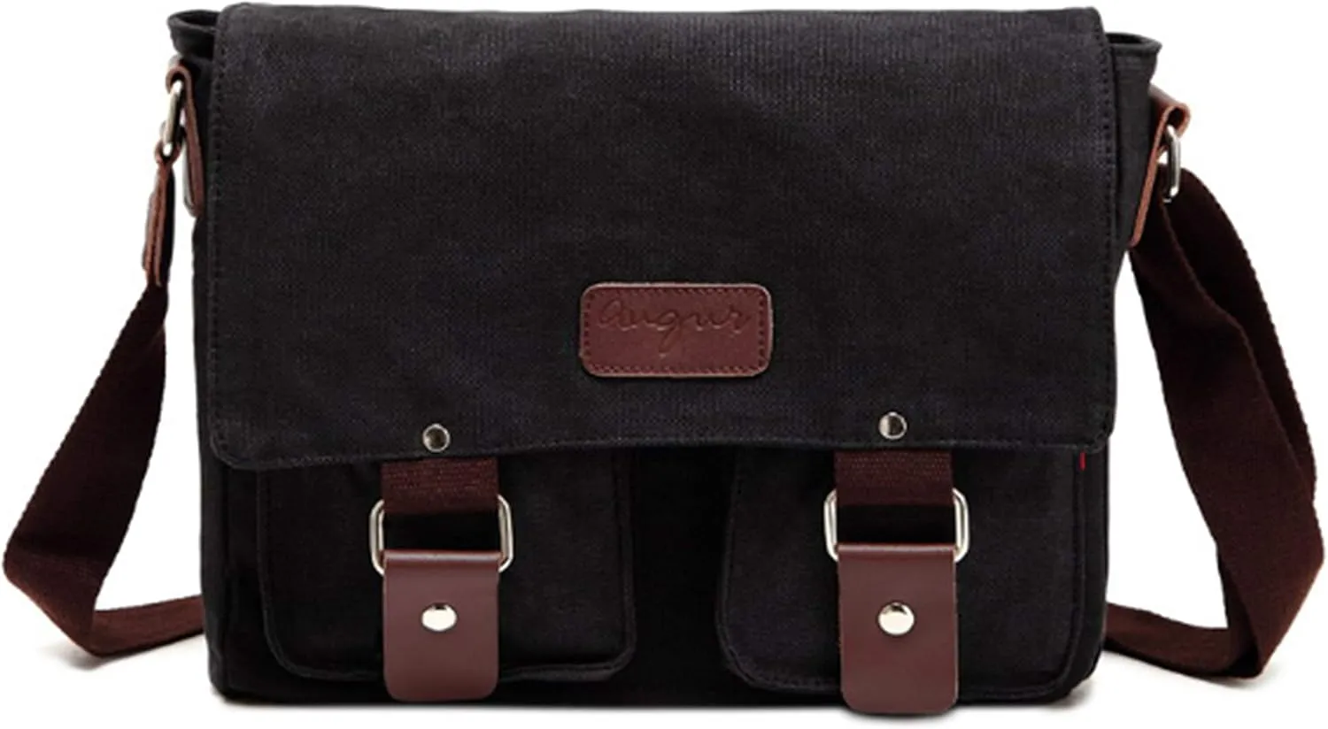 Mens Messenger Bag Waterproof Canvas Leather Bag 12 Inch Vintage Waxed Crossbody Bag (Black)