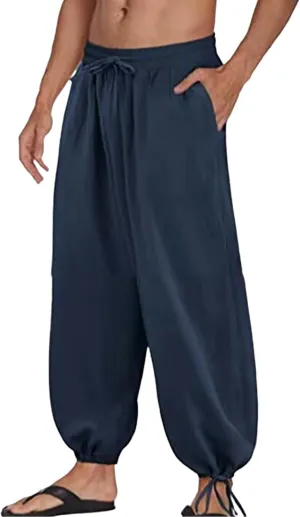 Mens Pants Casual 2025 Cotton Lounge Elastic-Waisted Vacation Straight-Leg Pants Big and Tall Relax Fit Trousers