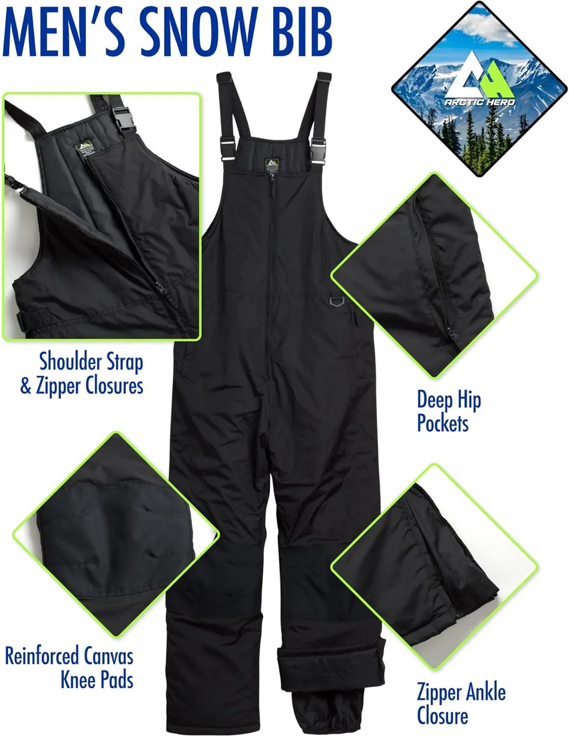 Mens Snow Bib  Insulated Waterproof Snow Pants Ski/Snowboard Overalls (S-2XL)