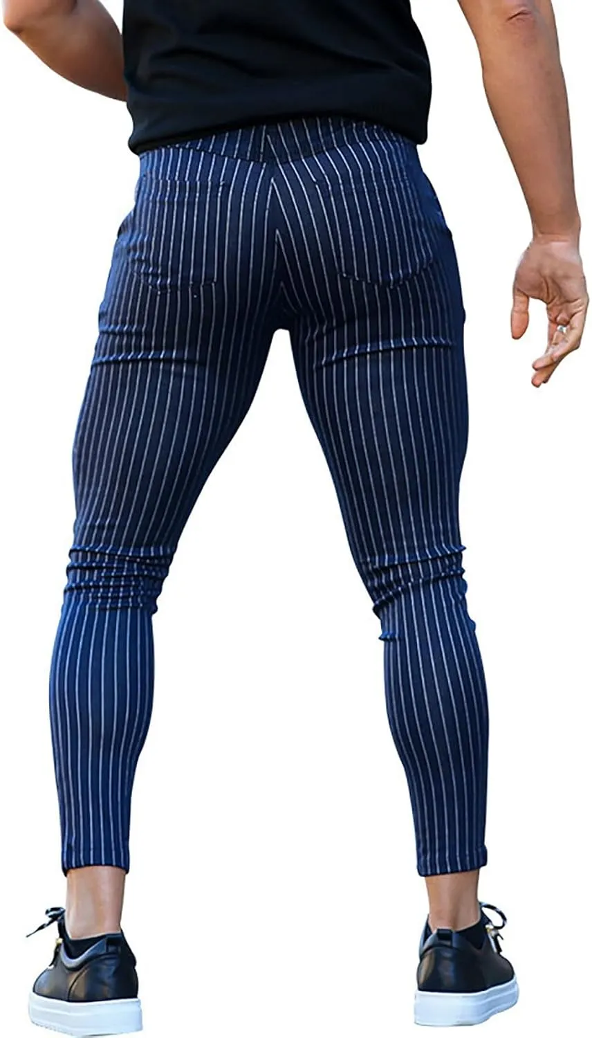 Men's Striped Dress Pants Slim Fit Stretch Golf Pants Bussiness Casual Suit Pants for Work Office
