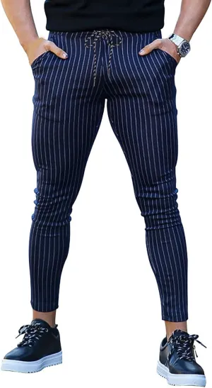 Men's Striped Dress Pants Slim Fit Stretch Golf Pants Bussiness Casual Suit Pants for Work Office