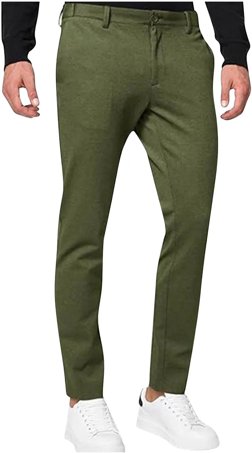 Mens Suit Pants Fashion Casual Slim Fit Stretch Business Work Pant Lightweight Comfy Straight Dress Trousers