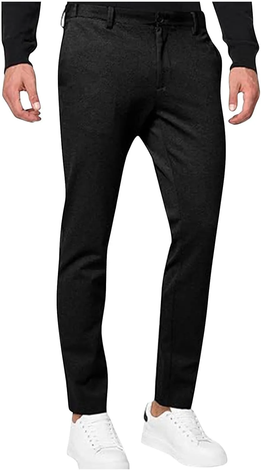 Mens Suit Pants Fashion Casual Slim Fit Stretch Business Work Pant Lightweight Comfy Straight Dress Trousers