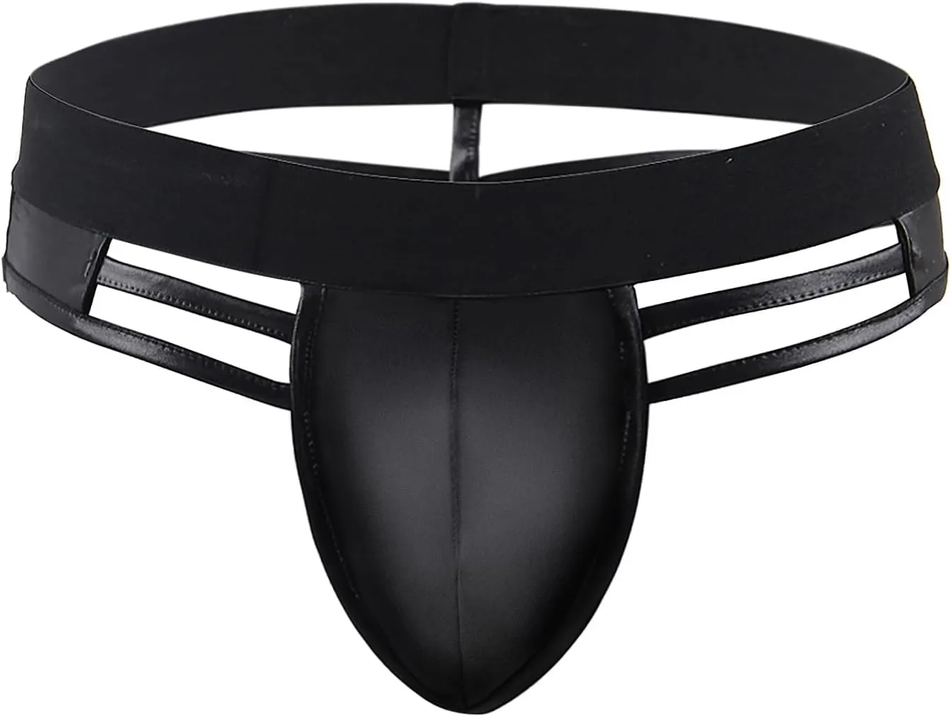 Men's Thong Underwear Faux Leather Briefs Sexy Low Rise T-back Black Hollow Out G-String Panties for Men XS-L