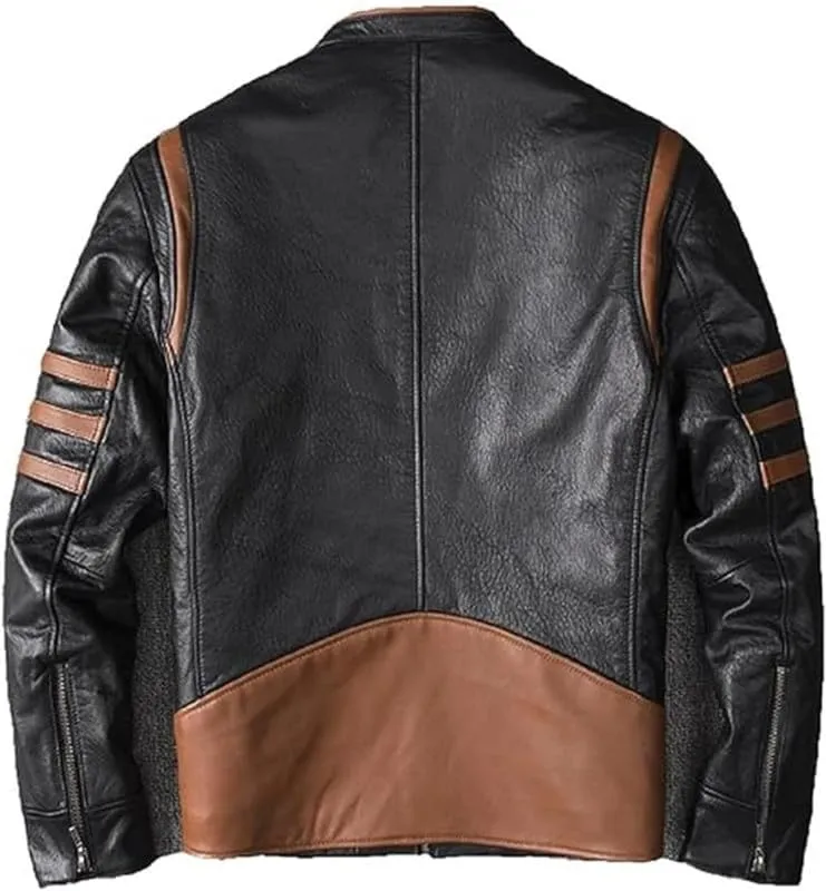 Men's Unisex Hugh Logan Jackman Sheepskin Wolverine Leather Jacket | Brown Motorcycle Biker Jacket