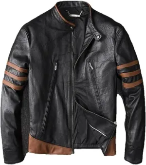 Men's Unisex Hugh Logan Jackman Sheepskin Wolverine Leather Jacket | Brown Motorcycle Biker Jacket