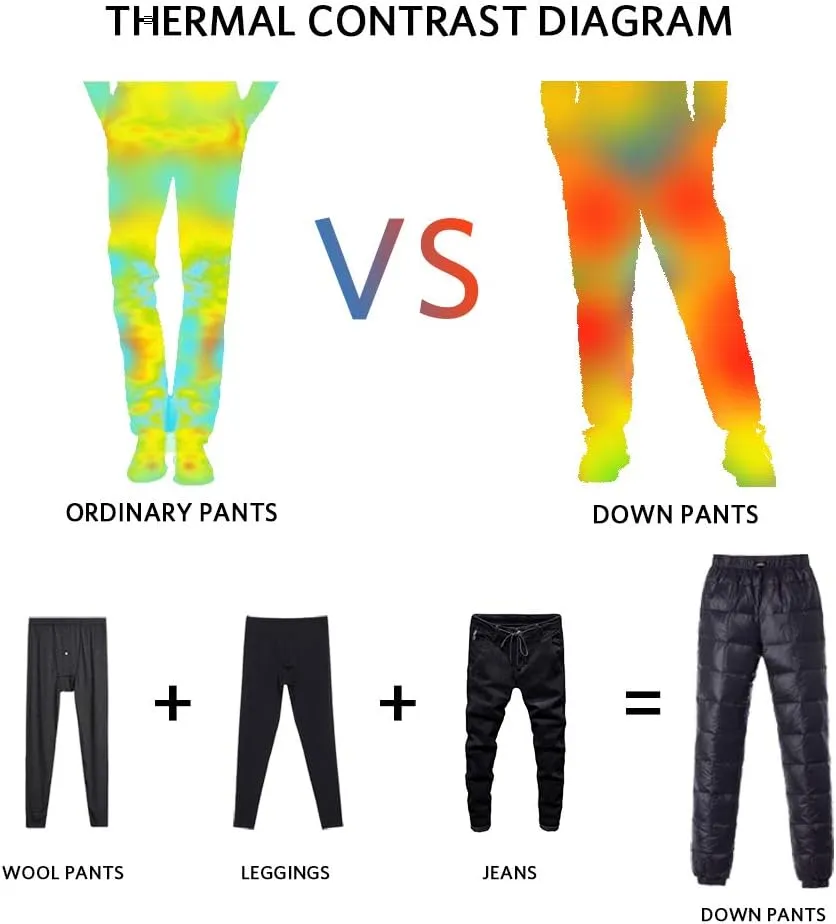 Men's Winter Warm Loose Utility Down Pants Sassy High Waisted Nylon Compression Snow Trousers