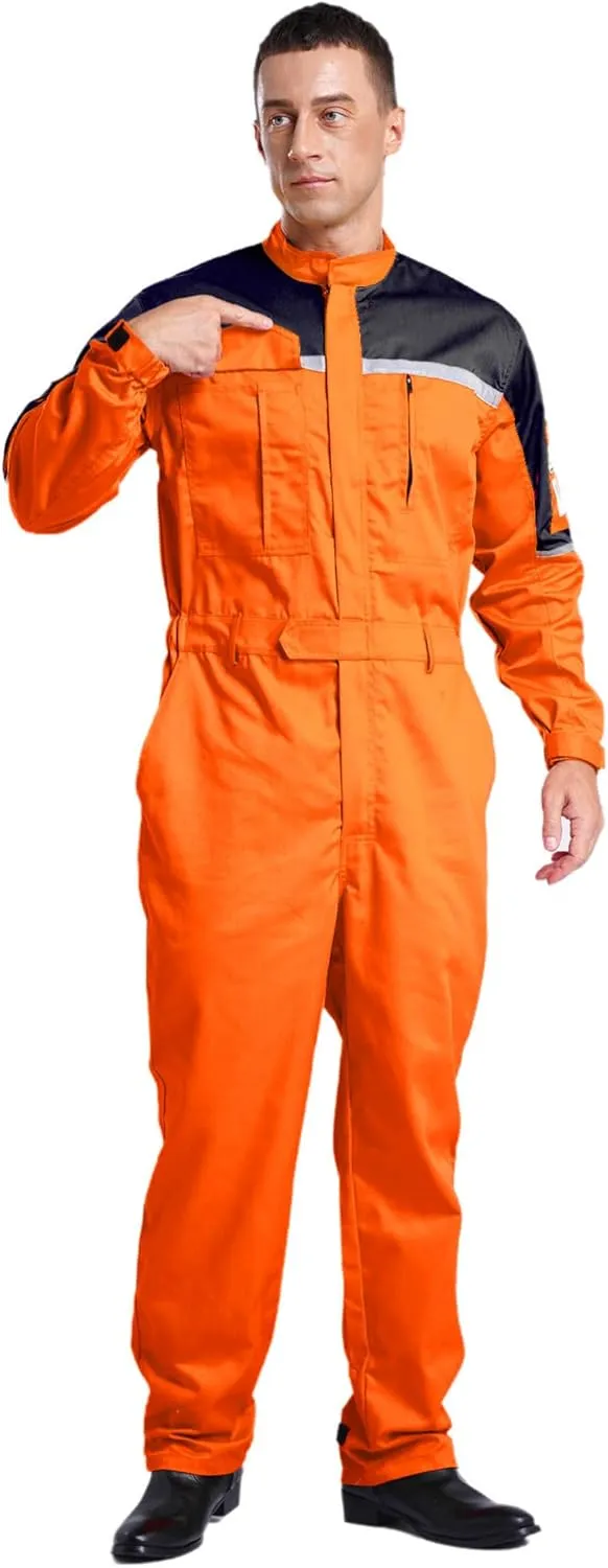 Mens Work Overalls One Piece Anti-static Work Jumpsuit Cotton Hi Vis Coveralls for Gas Station