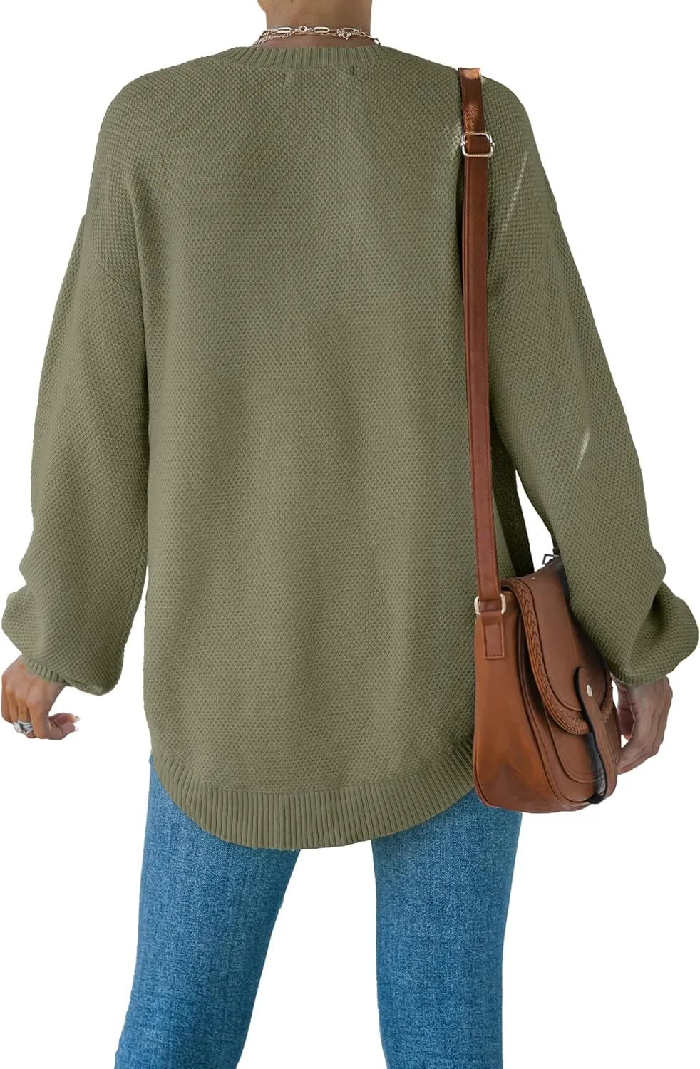 MEROKEETY Women's 2025 Fall Long Balloon Sleeve Crew Neck Sweater Tops Waffle Knit Soft Pullover Jumper