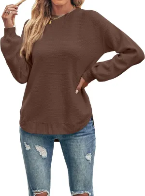 MEROKEETY Women's 2025 Fall Long Balloon Sleeve Crew Neck Sweater Tops Waffle Knit Soft Pullover Jumper