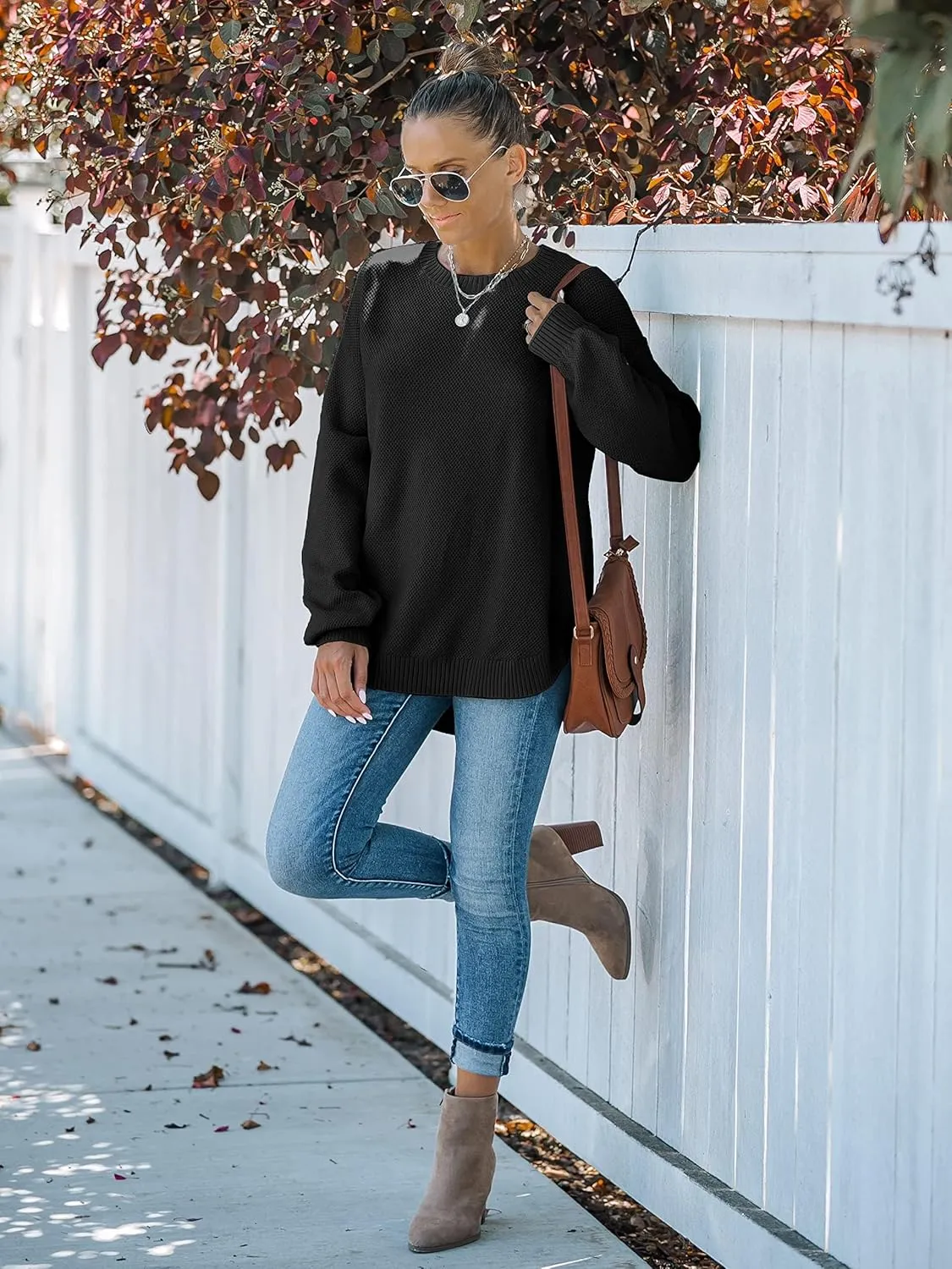 MEROKEETY Women's 2025 Fall Long Balloon Sleeve Crew Neck Sweater Tops Waffle Knit Soft Pullover Jumper