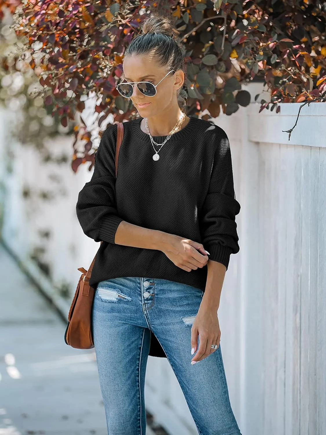 MEROKEETY Women's 2025 Fall Long Balloon Sleeve Crew Neck Sweater Tops Waffle Knit Soft Pullover Jumper