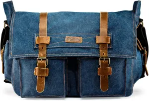 Messenger Bag for Laptop Vintage Canvas Leather Crossbody Satchel Shoulder Computer Bag Travel Office Messenger Bag