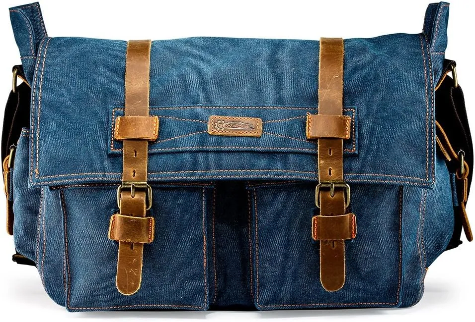 Messenger Bag for Laptop Vintage Canvas Leather Crossbody Satchel Shoulder Computer Bag Travel Office Messenger Bag