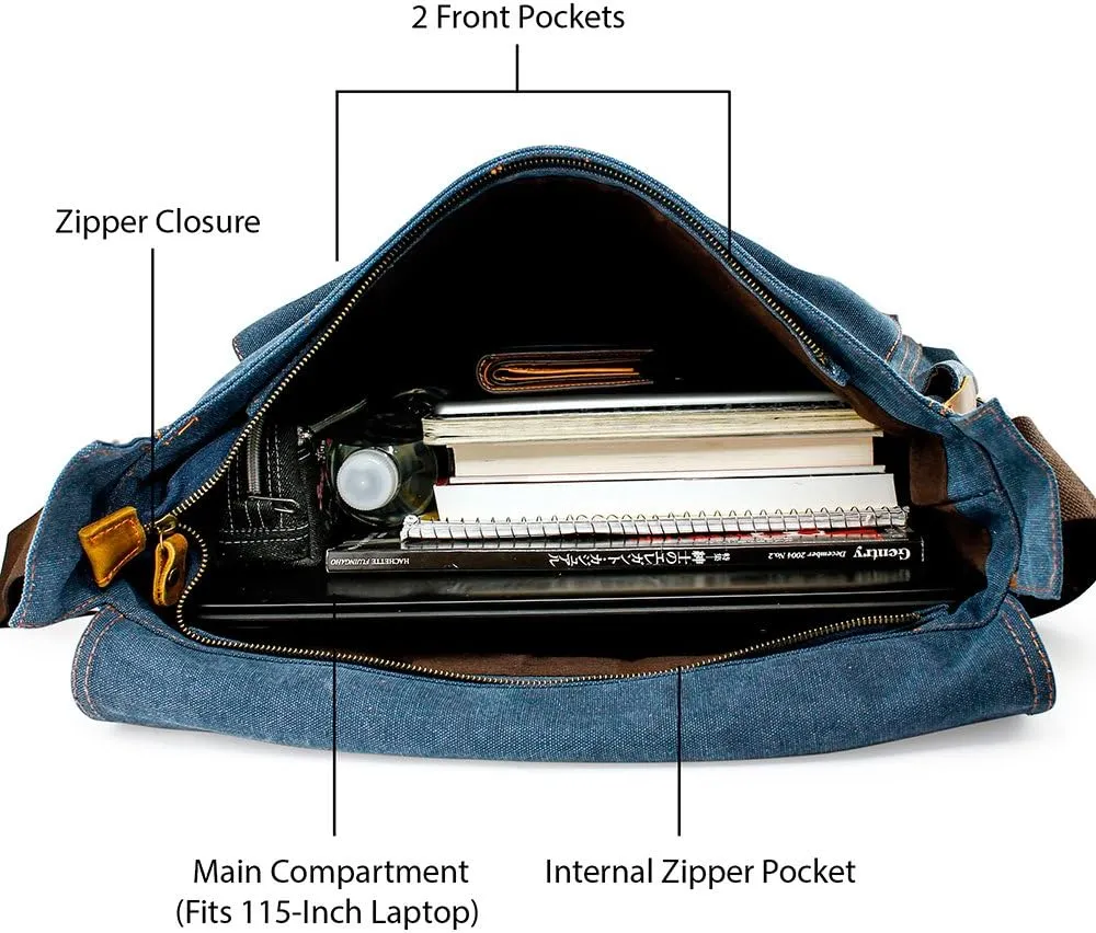 Messenger Bag for Laptop Vintage Canvas Leather Crossbody Satchel Shoulder Computer Bag Travel Office Messenger Bag