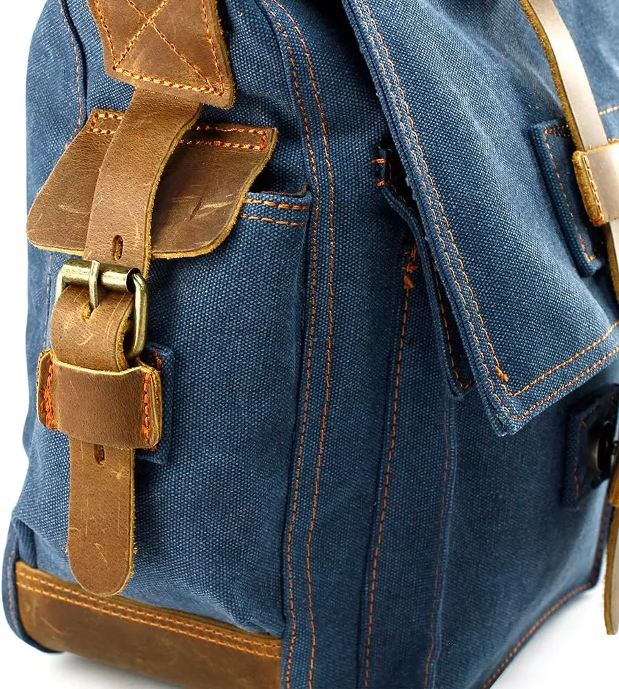 Messenger Bag for Laptop Vintage Canvas Leather Crossbody Satchel Shoulder Computer Bag Travel Office Messenger Bag