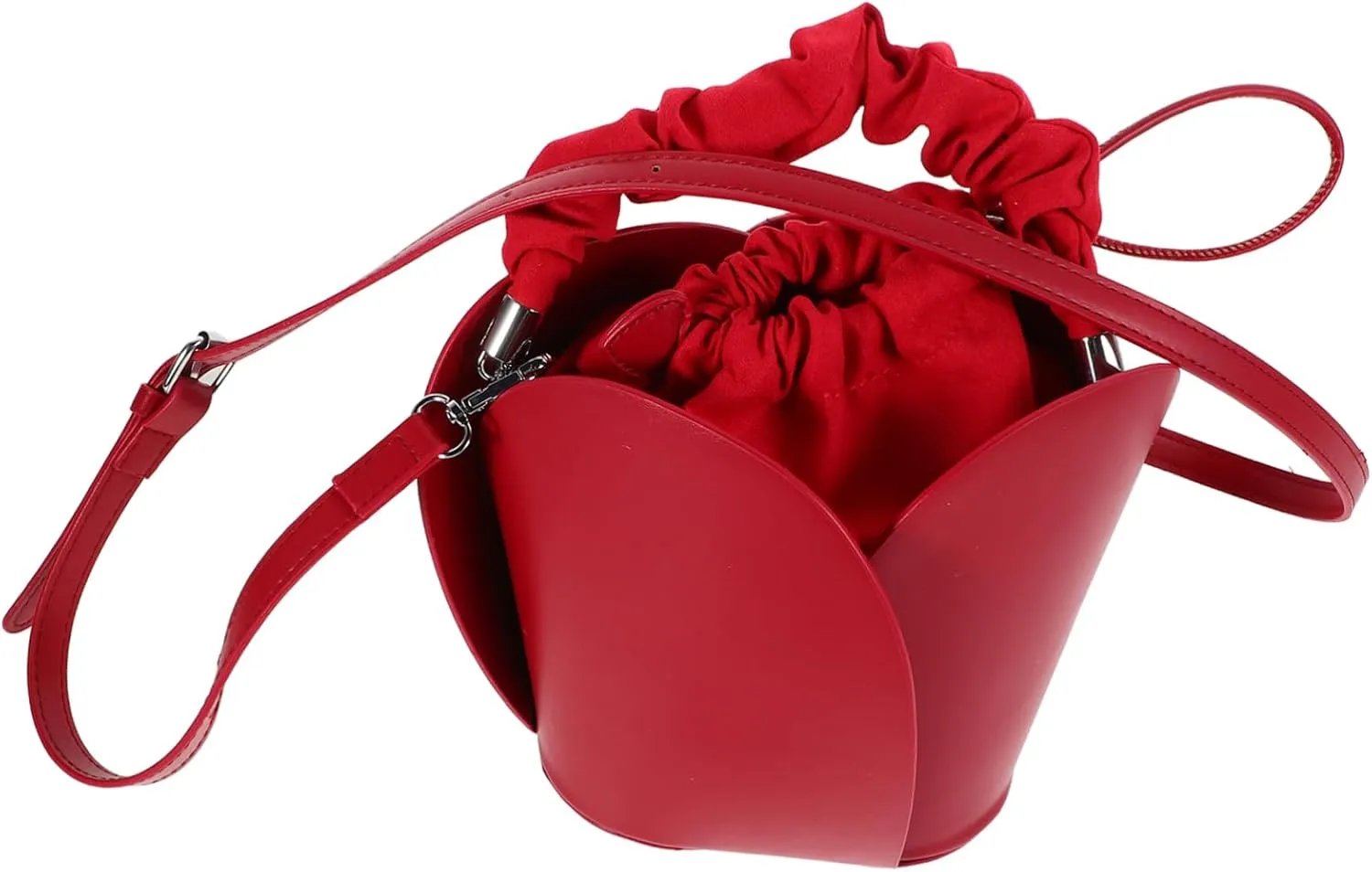 Mini Fake Leather Bucket Bag For Women With Drawstring Closure Suitable For Parties And Everyday Use Red Fashionable Crossbody Handbag