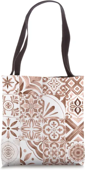 Mocha Mousse Light Brown White Color Moroccan Tile Pattern Tote Bag