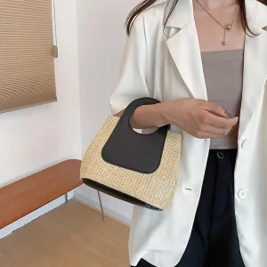 MOLERFO Women's Cute Straw and PU Leather Beach Bags Woven Handbag Woven Purse Bucket Bag Vacation Bags
