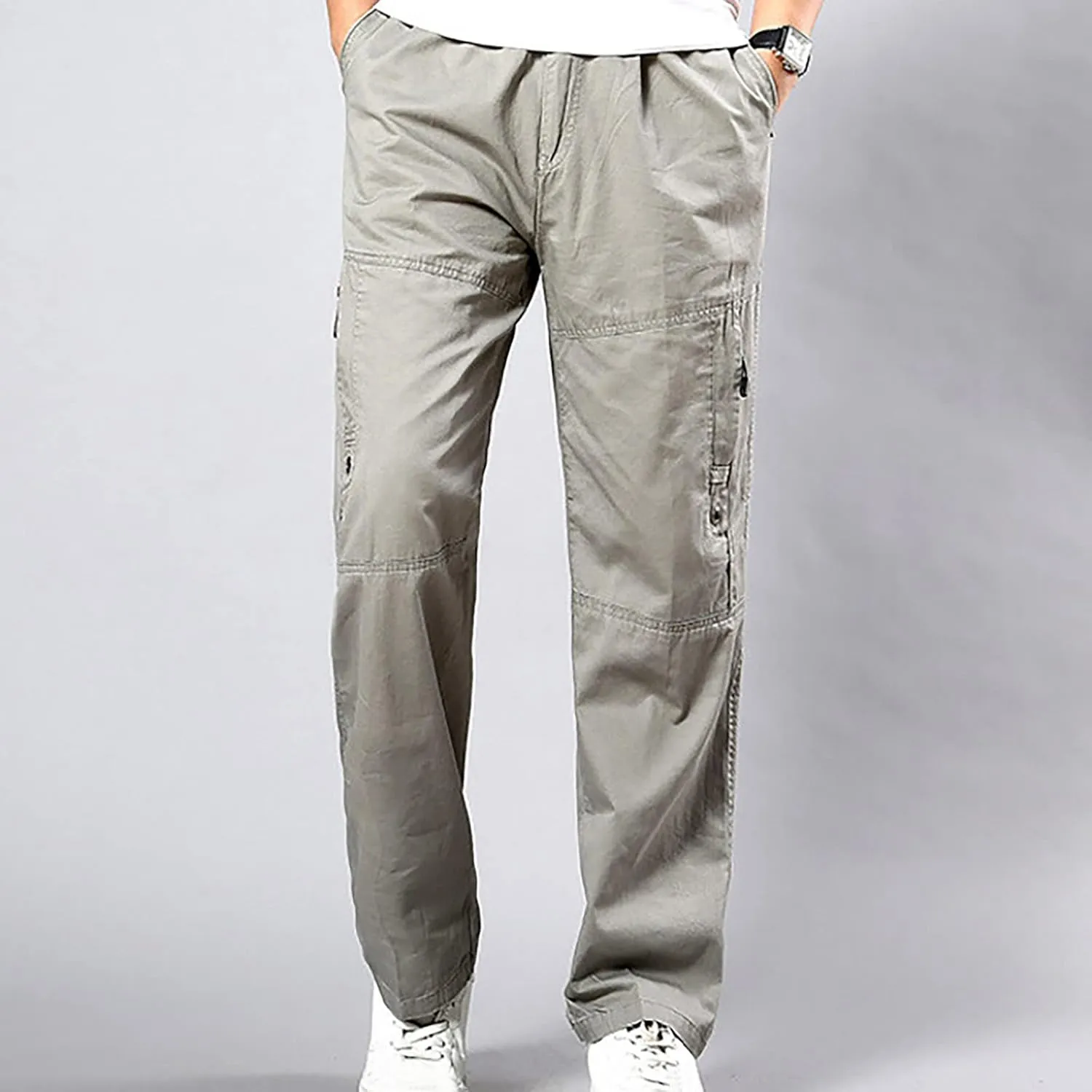 Muscularfit Baggy Cargo Pants Men 2023 Lightweight Solid Cotton Utility Tooling Trouser Causal Loose Multi Pockets Sweatpants