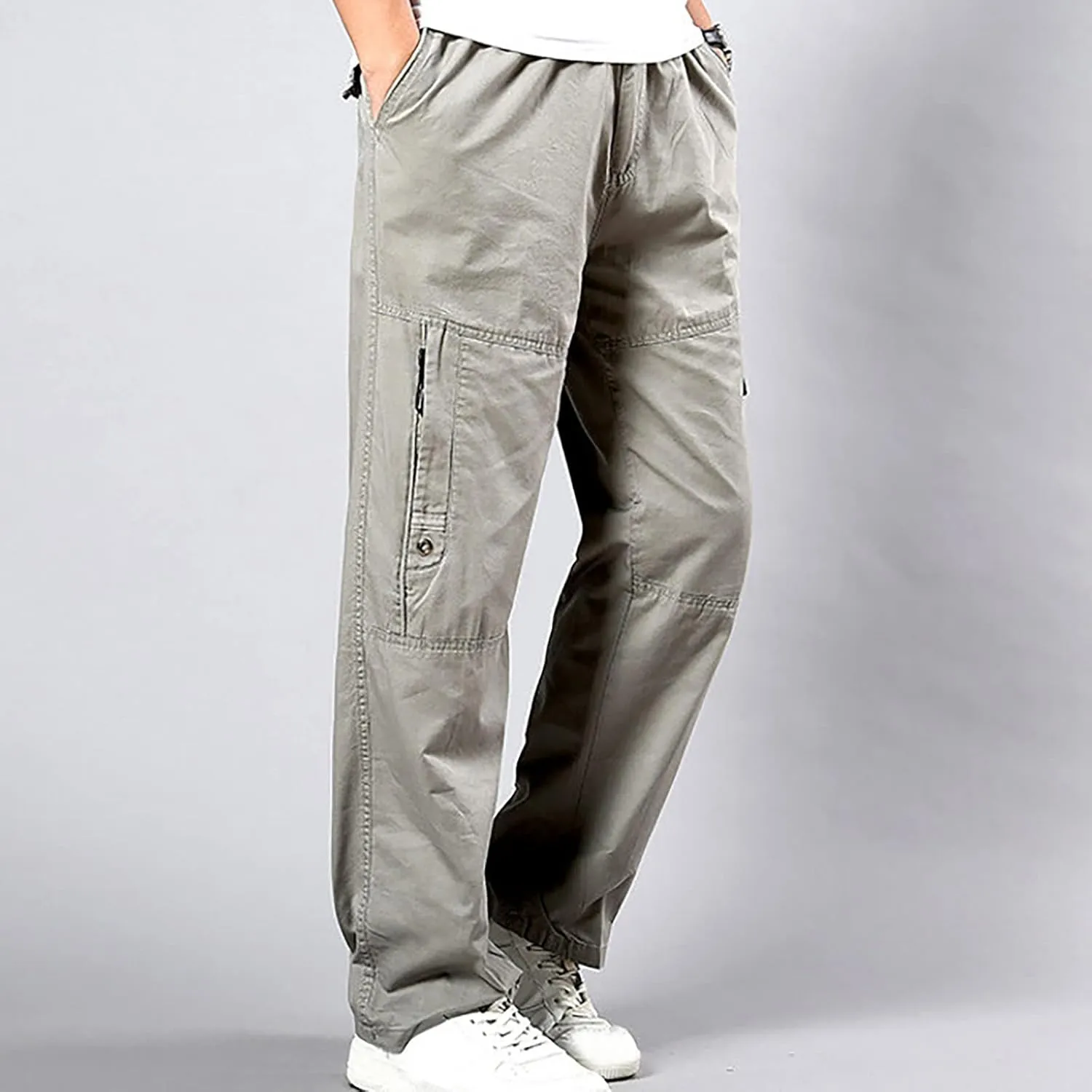 Muscularfit Baggy Cargo Pants Men 2023 Lightweight Solid Cotton Utility Tooling Trouser Causal Loose Multi Pockets Sweatpants