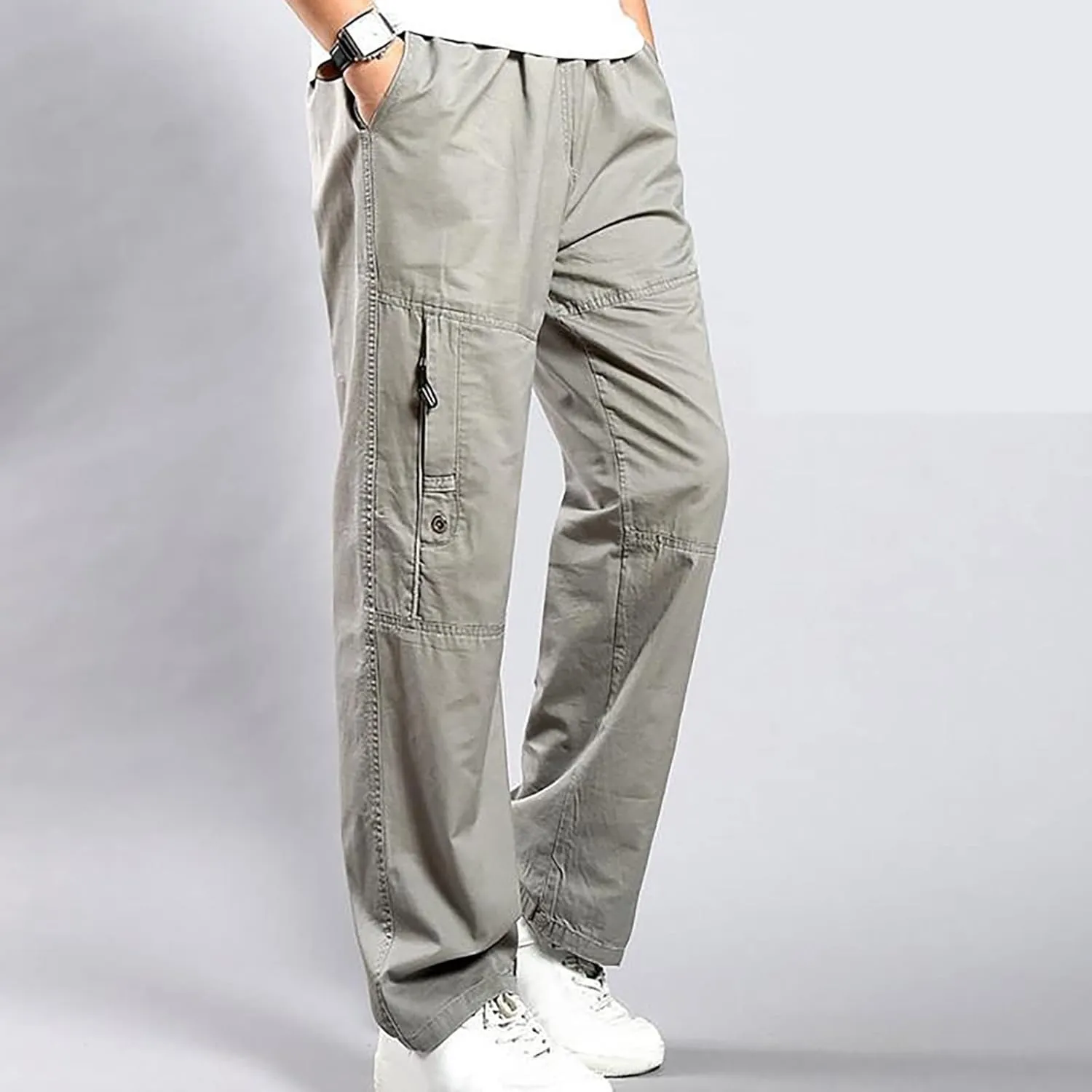 Muscularfit Baggy Cargo Pants Men 2023 Lightweight Solid Cotton Utility Tooling Trouser Causal Loose Multi Pockets Sweatpants