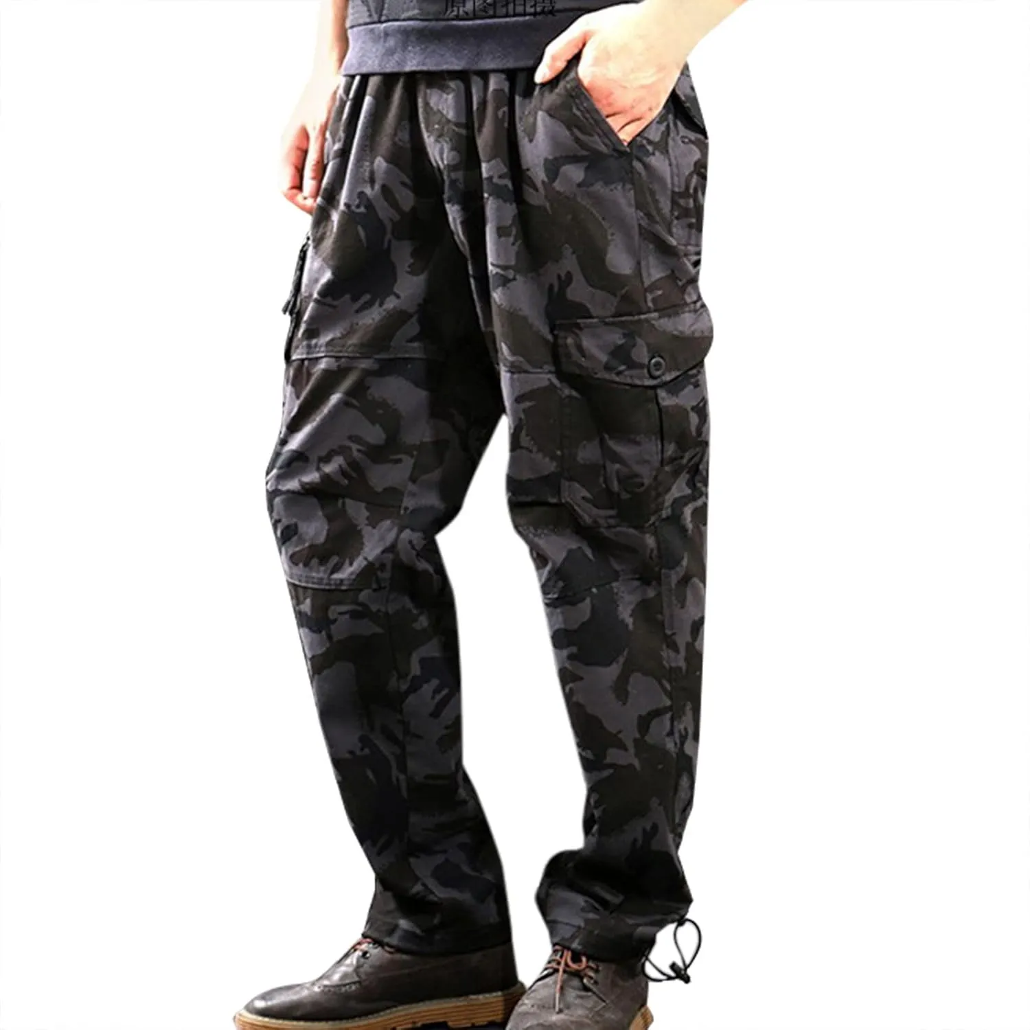 Muscularfit Men's Cargo Pants Big and Tall Cotton Elastic Waist Multi Pockets Straight Trousers Casual Loose Solid Sweatpants