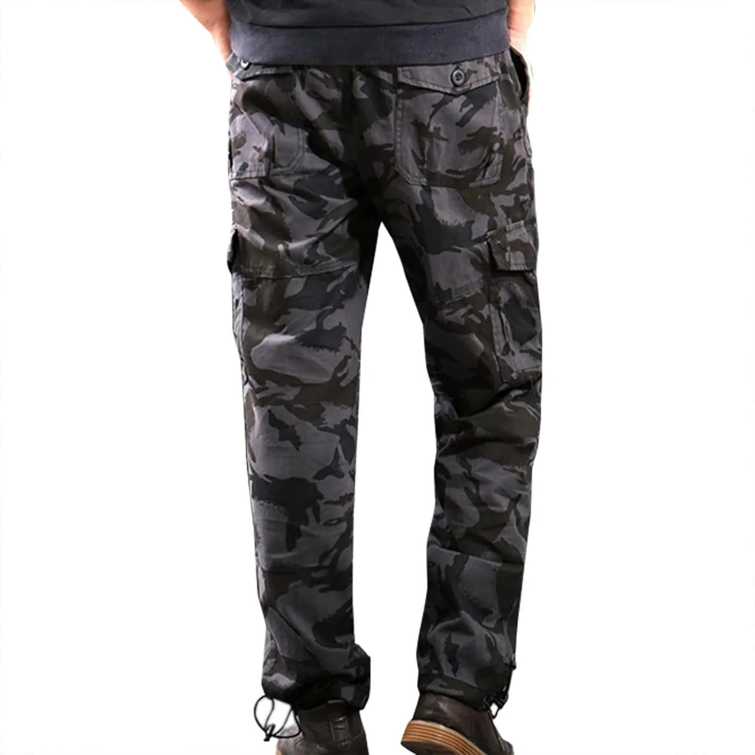 Muscularfit Men's Cargo Pants Big and Tall Cotton Elastic Waist Multi Pockets Straight Trousers Casual Loose Solid Sweatpants