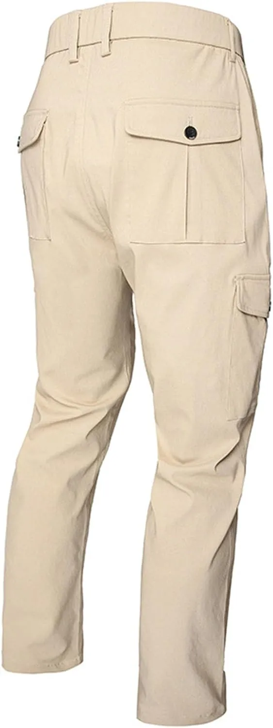 Muscularfit Tactical Pants for Men Stretch Solid Cotton Cargo Pant Causal Multi Pockets Buckle Zipper Sweatpants Trousers