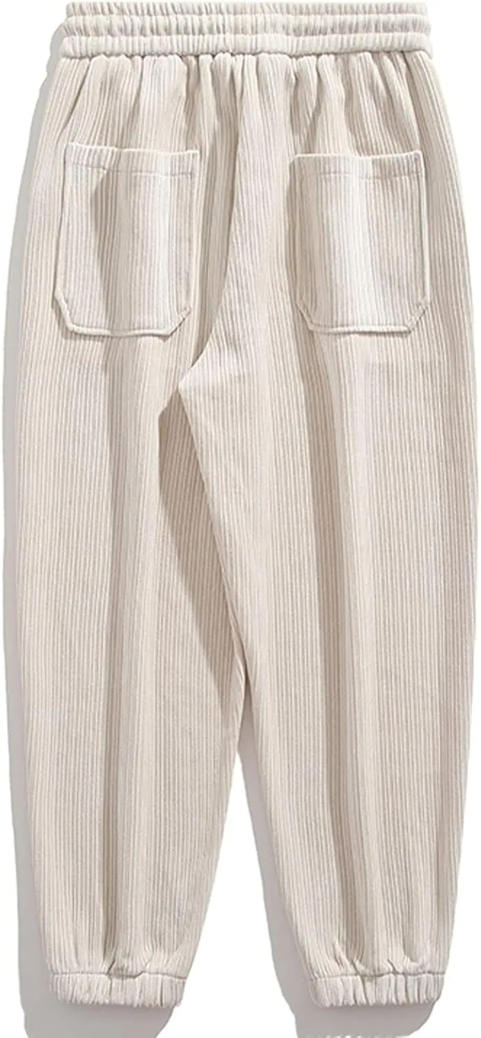 Muscularfit Wide Leg Pants for Men Fashion Casual Corduroy Drawstring Elastic Waist Baggy Pant Outdoor Fashion Sport Trousers