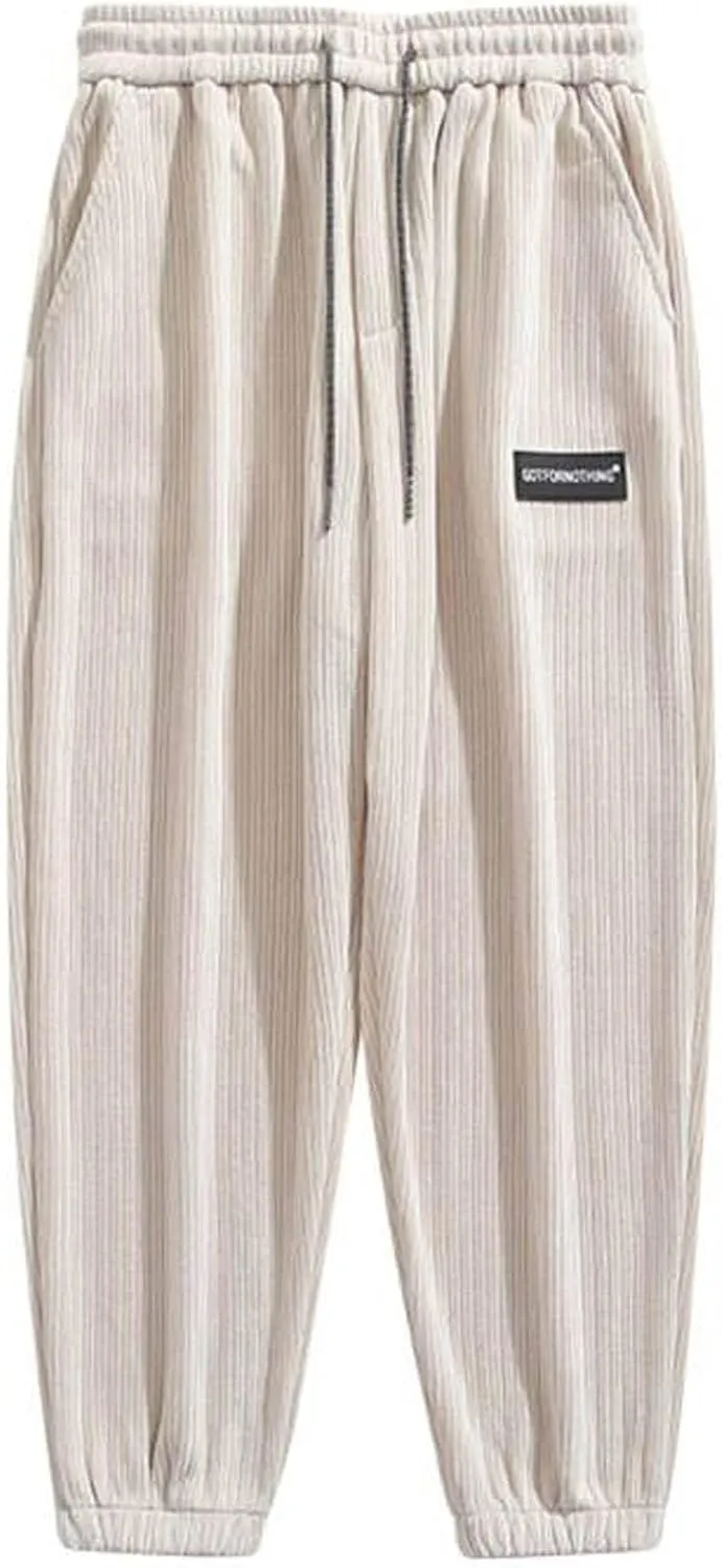 Muscularfit Wide Leg Pants for Men Fashion Casual Corduroy Drawstring Elastic Waist Baggy Pant Outdoor Fashion Sport Trousers