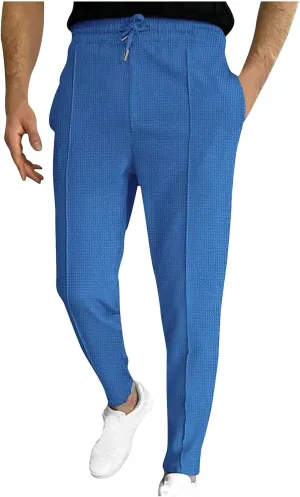 Muscularfit Work Pants for Men 2023 Casual Flat Front Drawstring Elastic Waist Straight Legs Solid Waffle Office Trousers