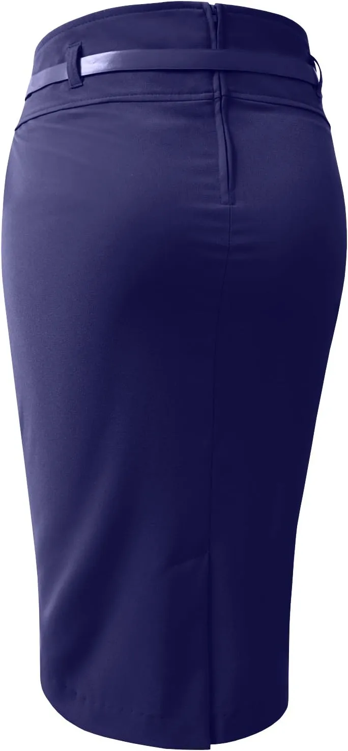NE PEOPLE Womens Light Weight High Waist Midi Pencil Skirt with Tessel Belt