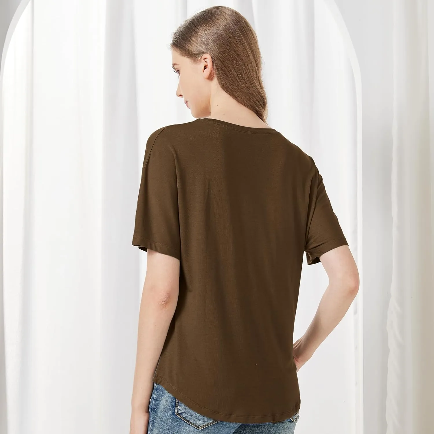 netdraw Women's Ultra Soft Bamboo Viscose Dolman Top Loose Fit Trendy Casual Lounge Short Sleeve Pajama Batwing T-Shirt